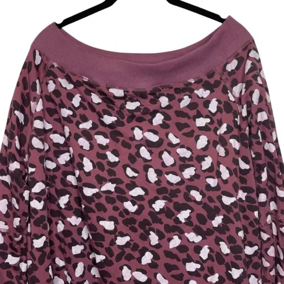 EASEL | Mauve Off The Shoulder Leopard Print Long Sleeve Sweatshirt | Size L - Picture 3 of 11